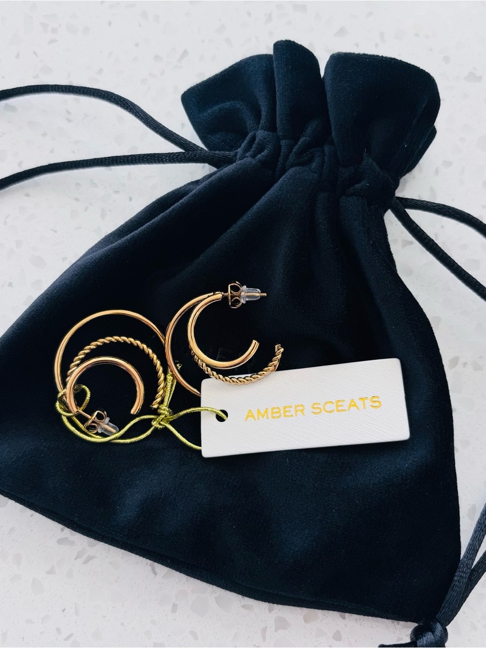 AMBER SCEATS 24K Gold Plated Triple Layered Hoop Earrings + Velvet Pouch